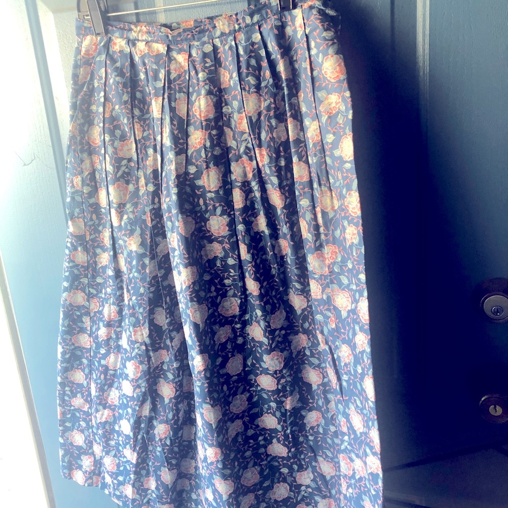 Blue Floral Polished Cotton Skirt